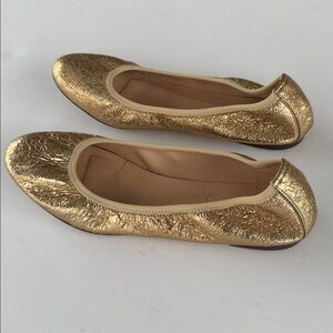 J Crew gold Italian leather ballet flats, perfect for holiday party, size 7.5